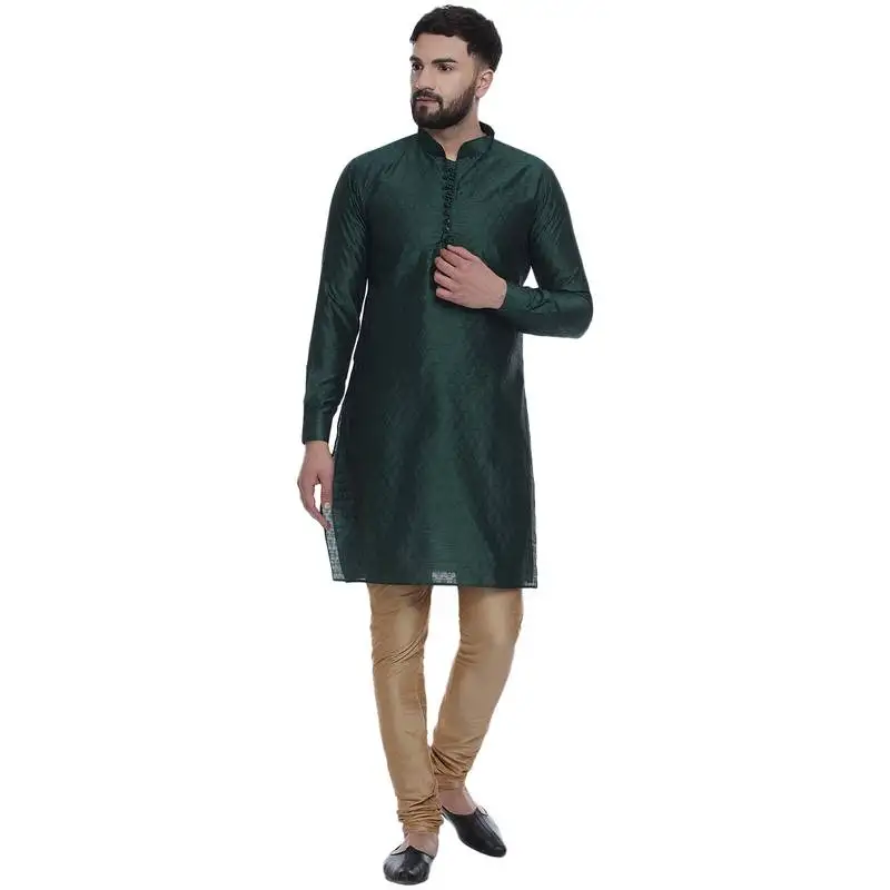 Green brasso jacquard men kurtas