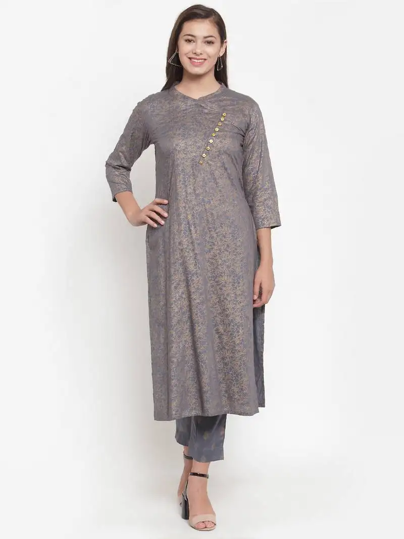 Indibelle grey printed rayon kurtas-and-kurtis