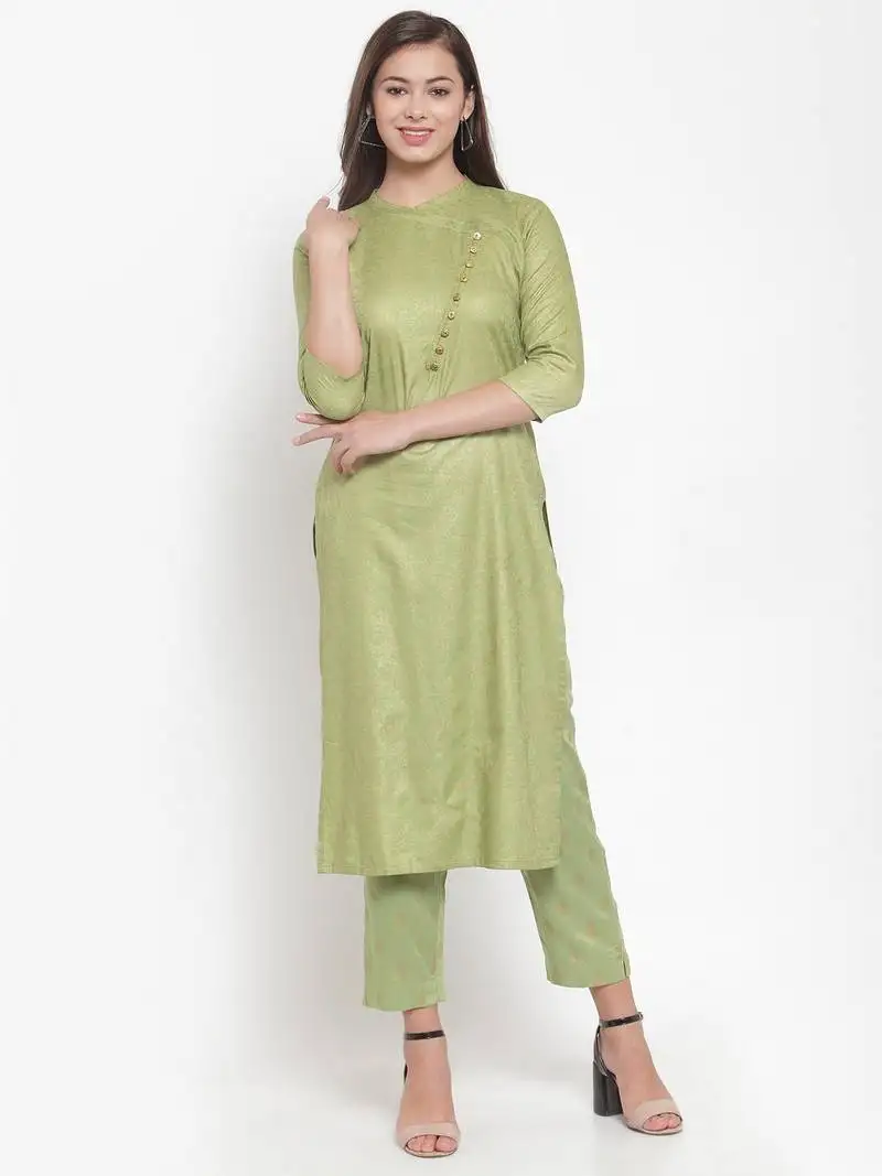 Indibelle green printed rayon kurtas-and-kurtis