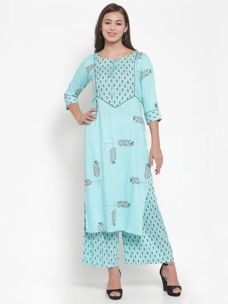Indibelle blue printed rayon kurtas-and-kurtis