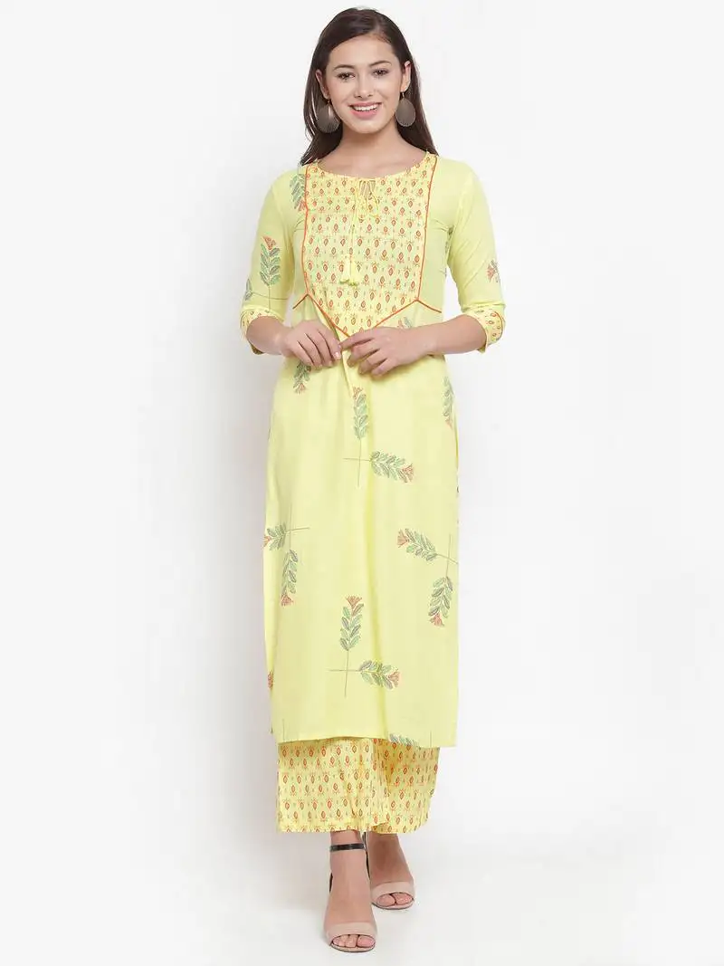 Indibelle yellow printed rayon kurtas-and-kurtis