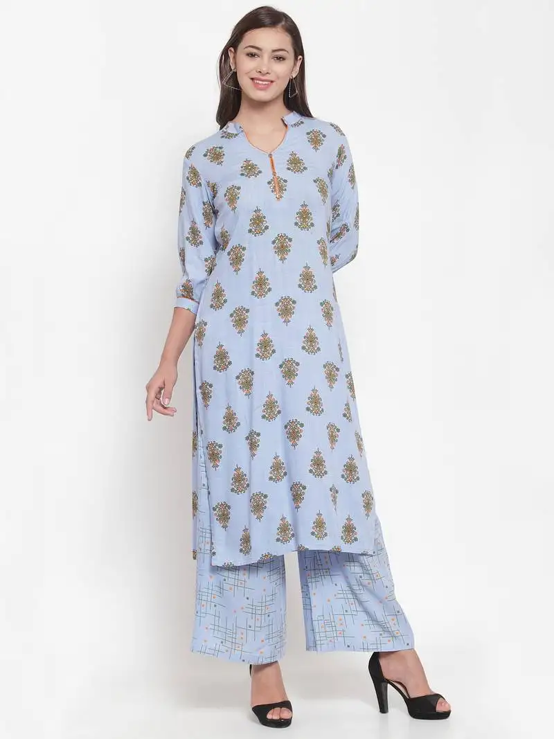 Indibelle blue printed cotton kurtas-and-kurtis