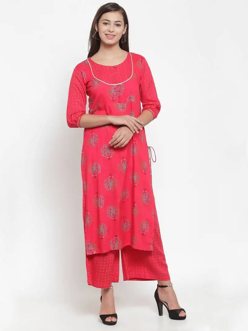 Indibelle red printed rayon kurtas-and-kurtis