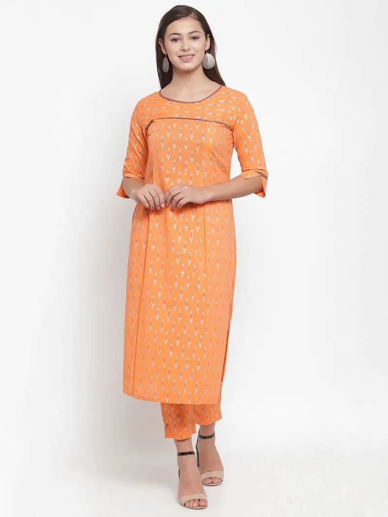 Indibelle orange printed cotton kurtas-and-kurtis