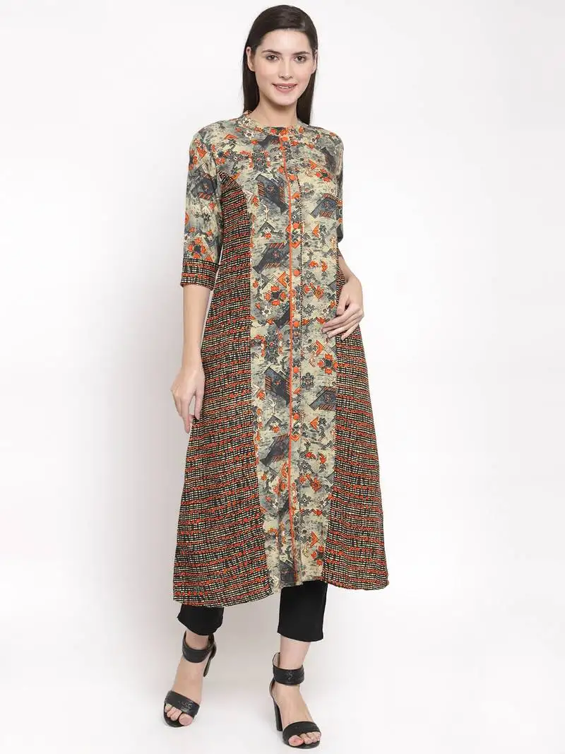 Indibelle pink printed rayon kurtas-and-kurtis