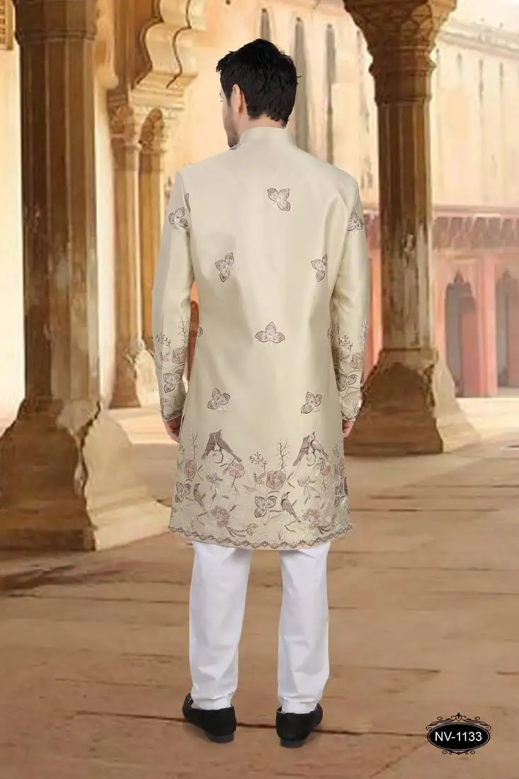 Gold silk embroidery indowestern for mens