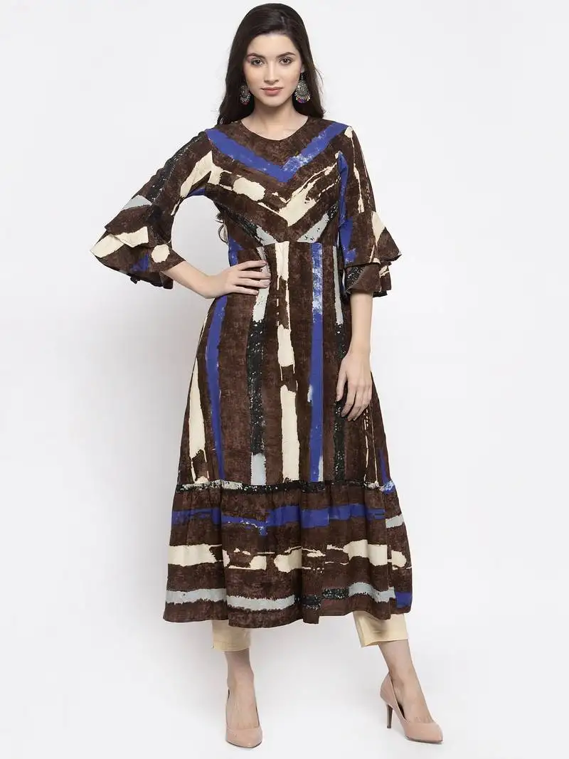 Indibelle brown printed rayon kurtas-and-kurtis