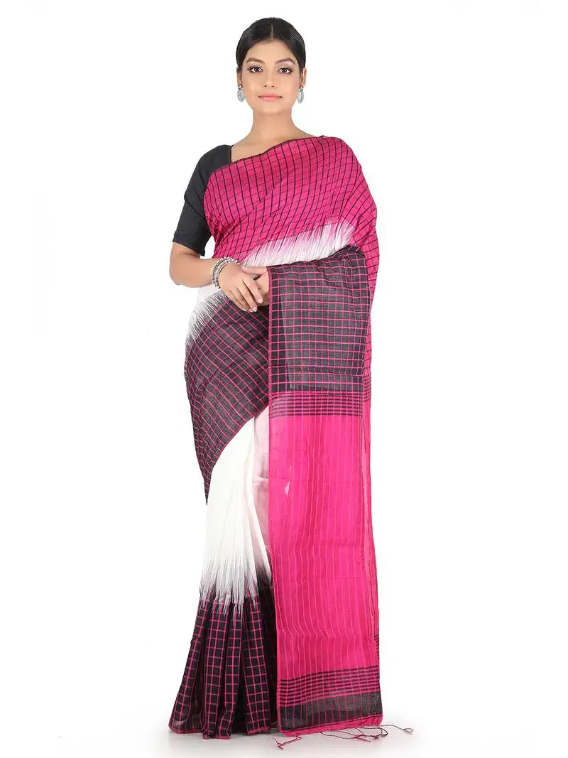 Multicolor hand woven cotton silk saree with blouse