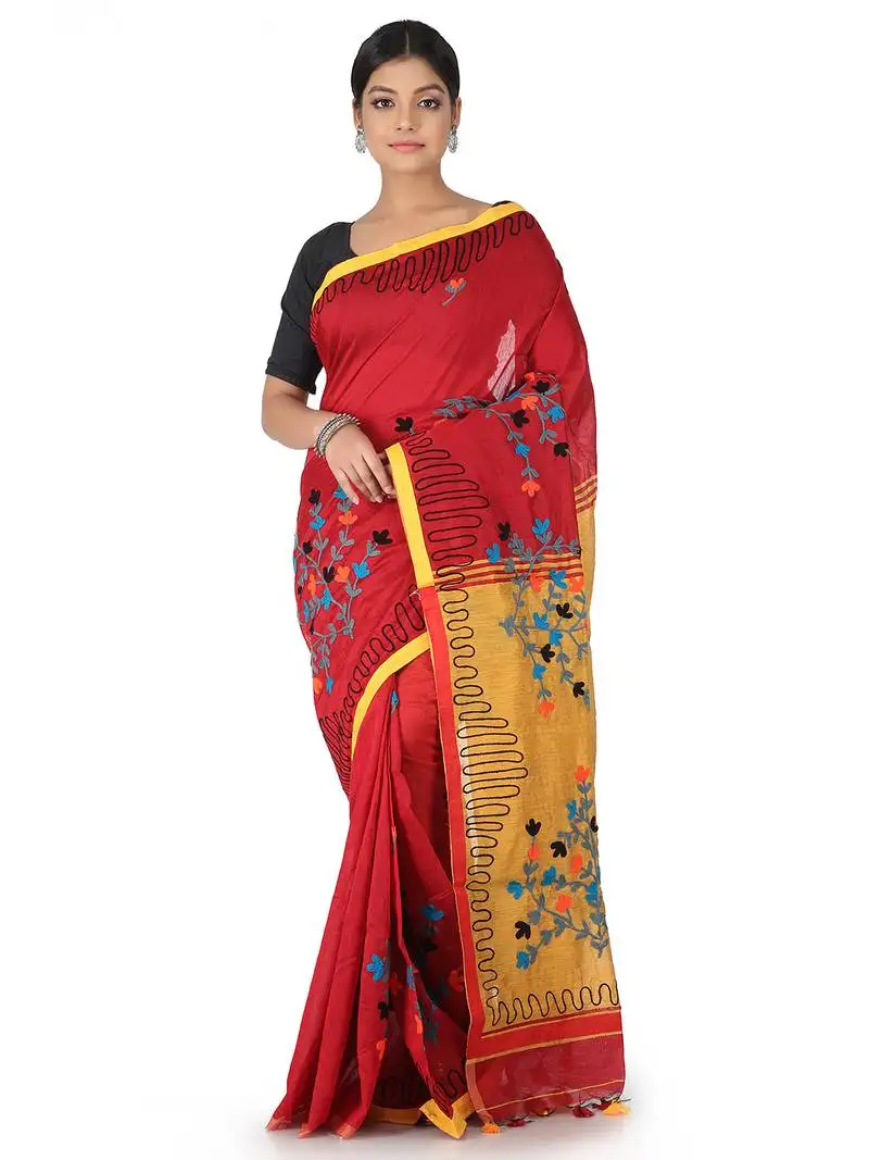 Multicolor hand woven cotton saree with blouse