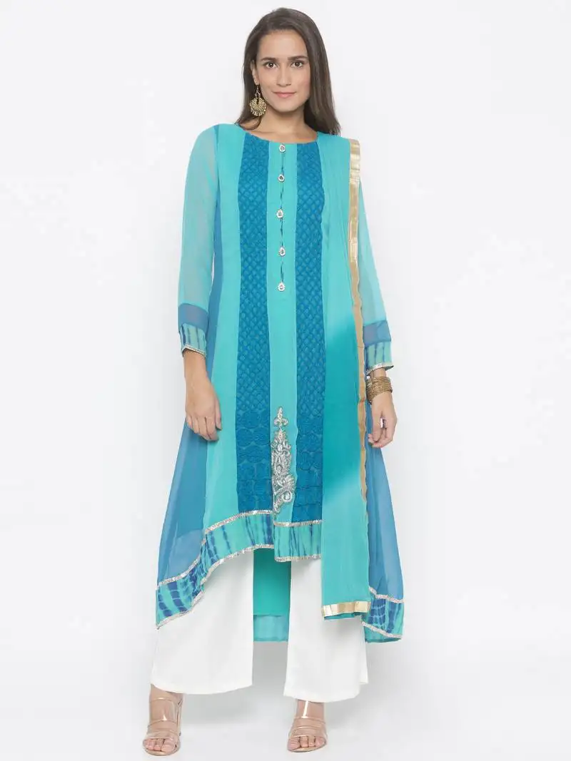 Light blue embroidered georgette salwar stitched