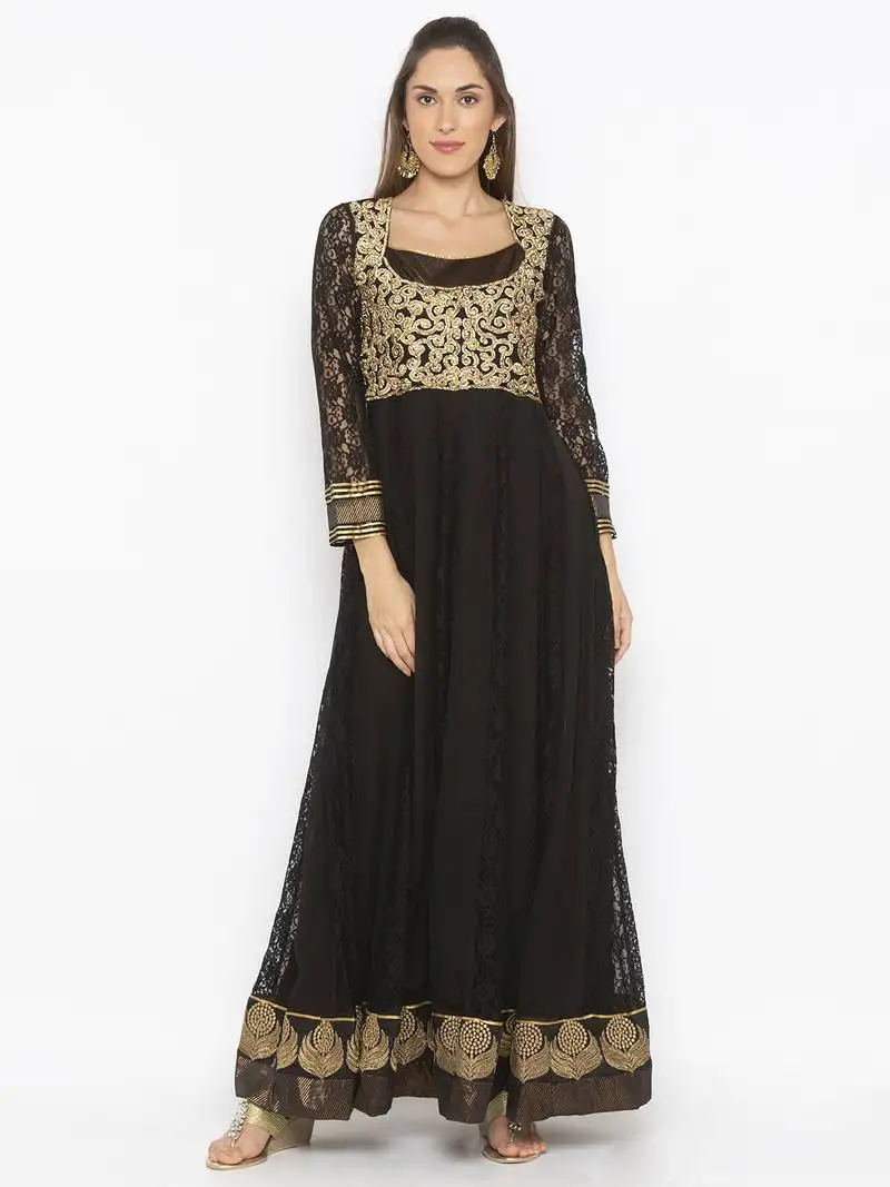 Black embroidered net party wear kurti