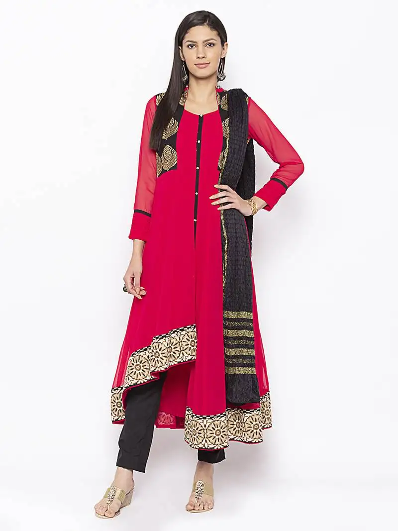 Coral embroidered georgette salwar stitched