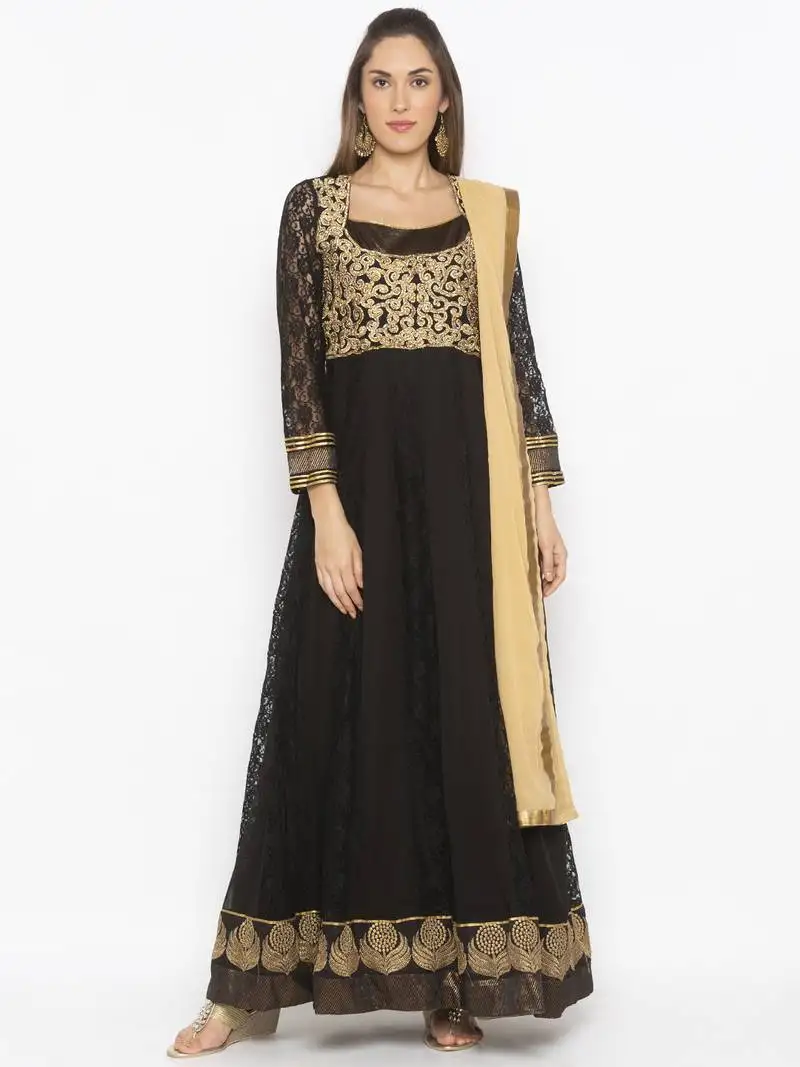 Black embroidered net salwar stitched