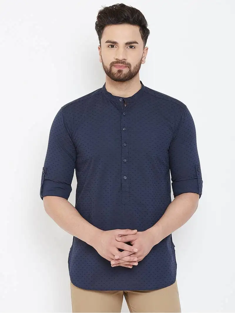 Blue plain pure cotton men-kurtas