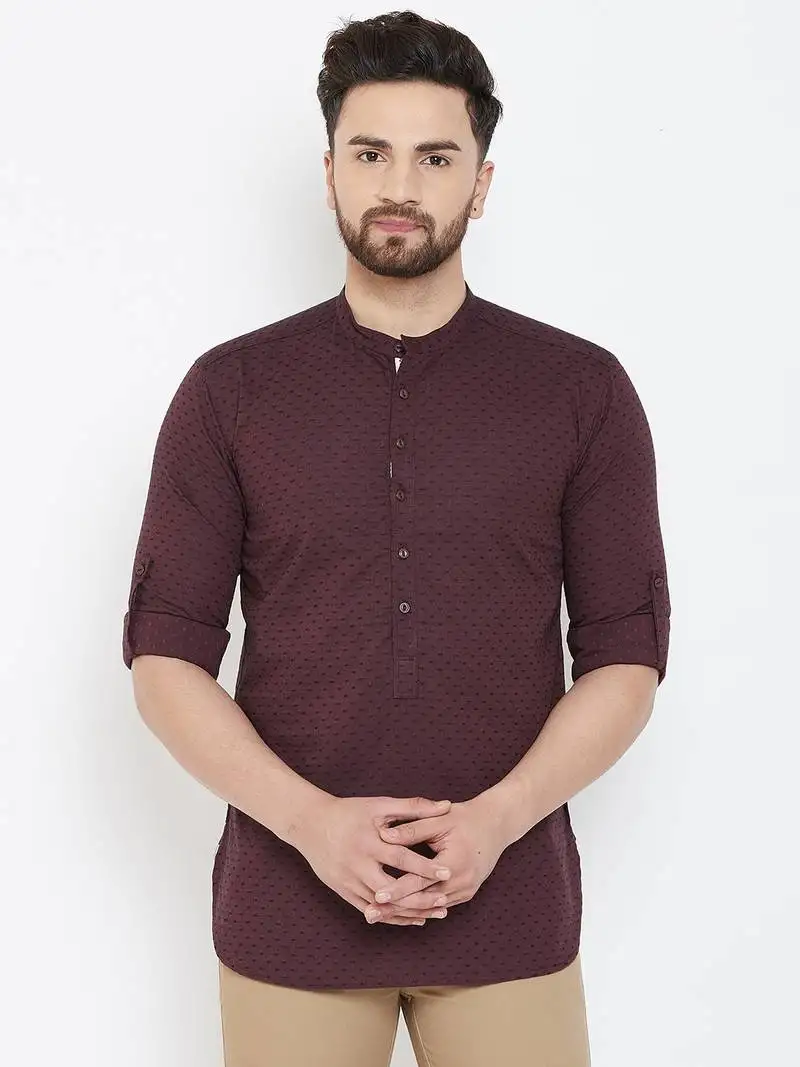 Brown plain pure cotton men-kurtas