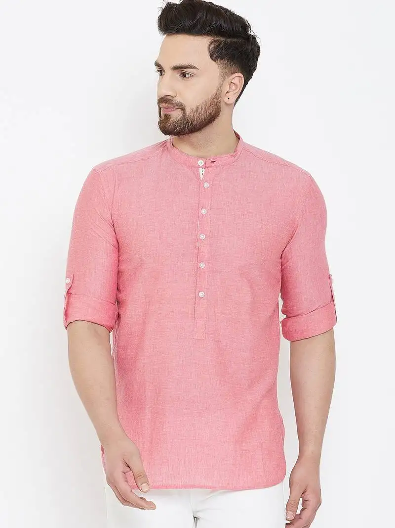 Pink plain pure cotton men-kurtas