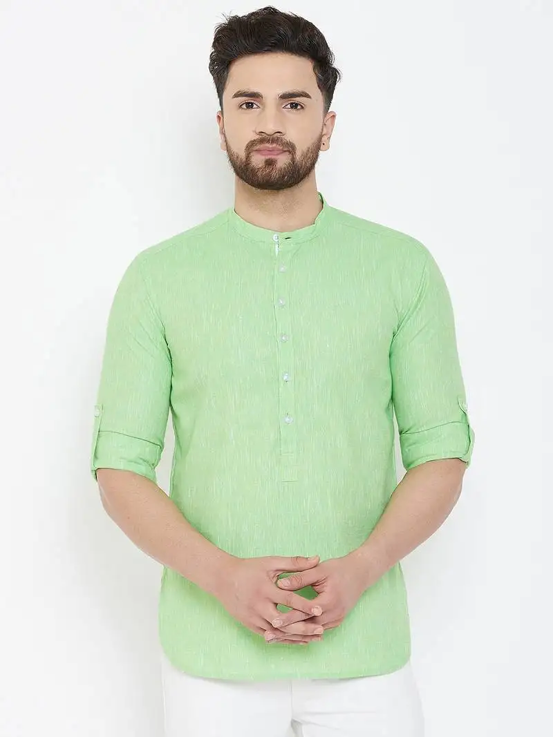 Green plain pure cotton men-kurtas