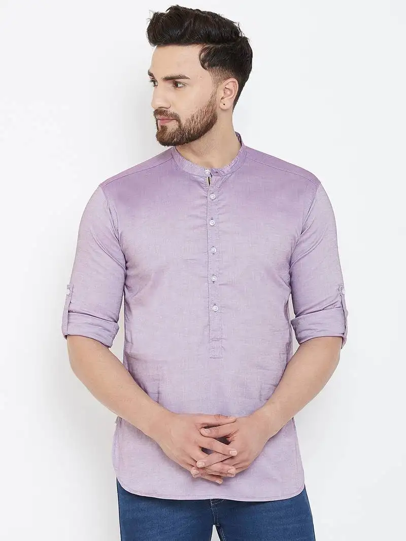 Purple plain pure cotton men-kurtas