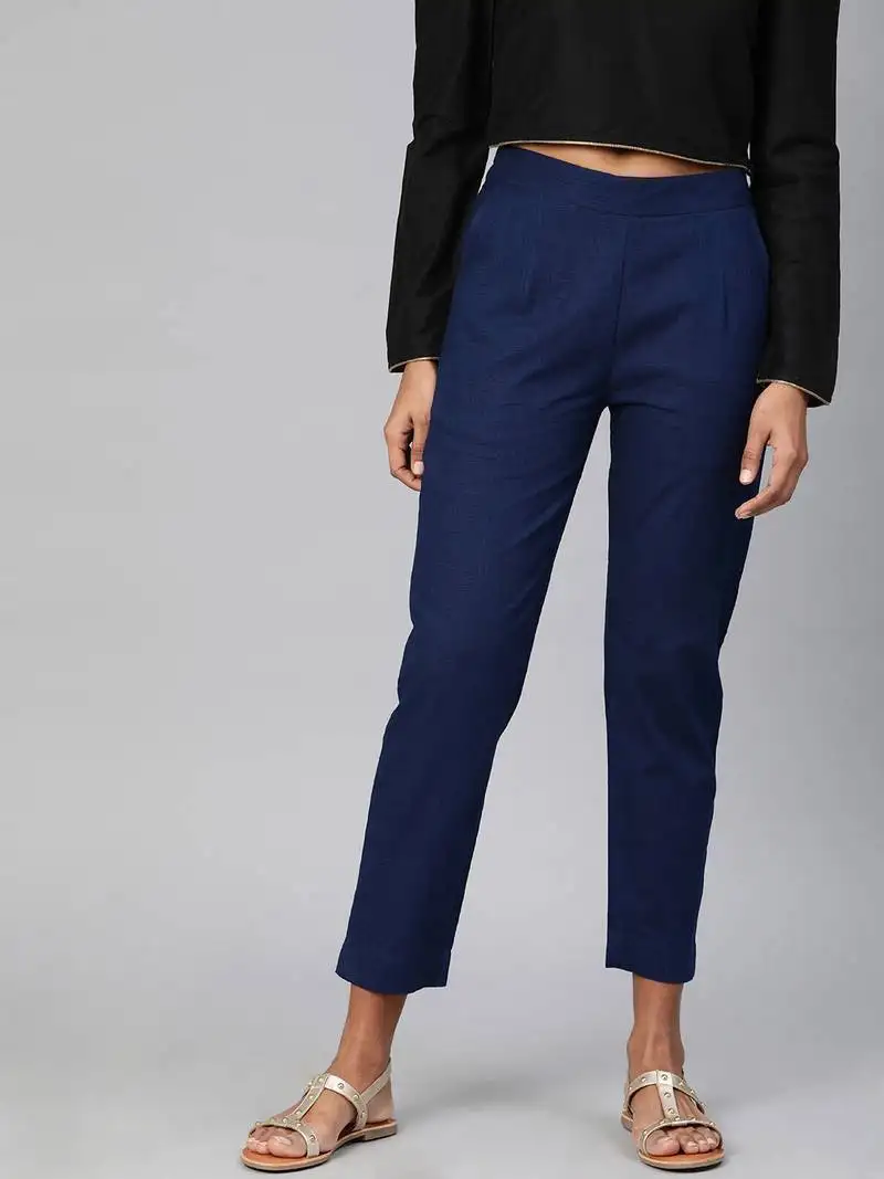 Blue plain cotton trousers