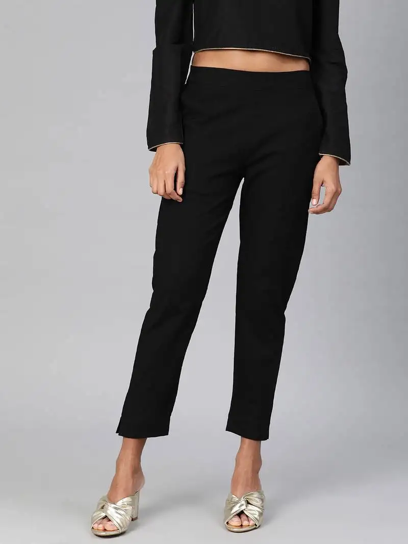 Black plain cotton trousers