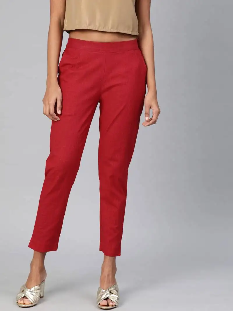 Maroon plain cotton trousers