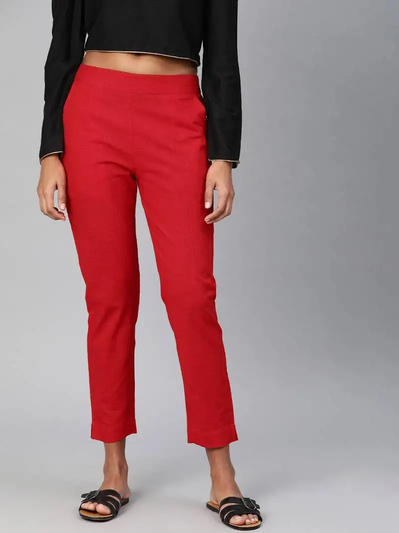Red plain cotton trousers