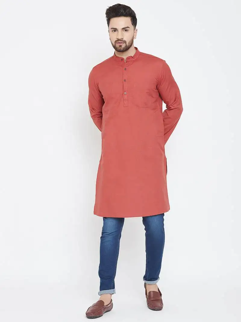 Brown plain pure cotton men kurtas