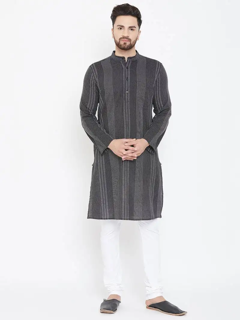 Black printed pure cotton men kurtas