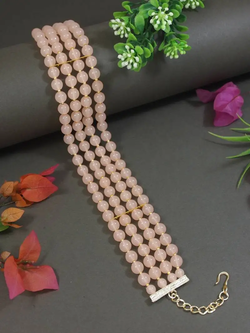 18k gold plated peach pearl beaded stylish moti choker necklace for women & girls
