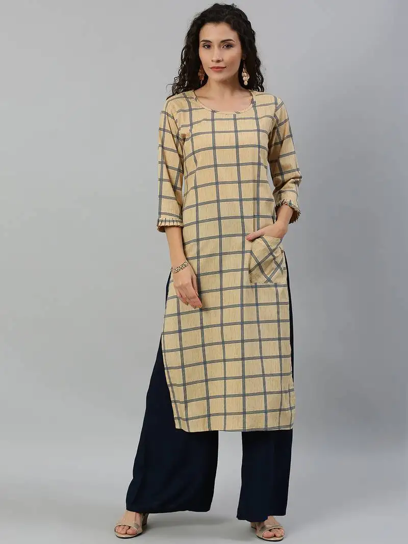 Cotton printed straight kurti(beige)