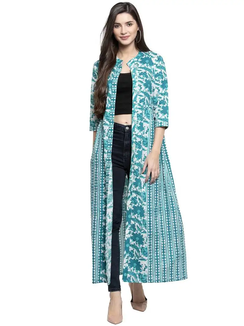 Indibelle turquoise printed cotton party-tops