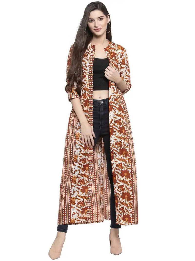 Indibelle brown printed cotton party-tops