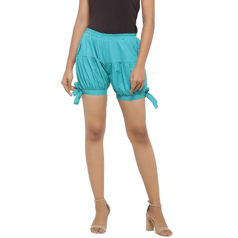 Sea-green plain cotton shorts