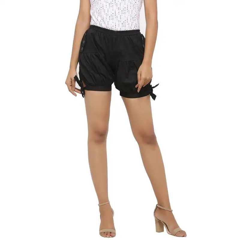 Black plain cotton shorts