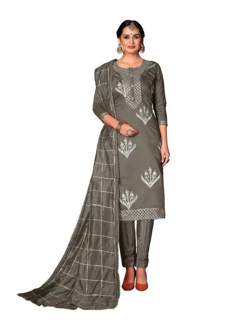 Women's grey modal cotton dress material with innar semi stitched