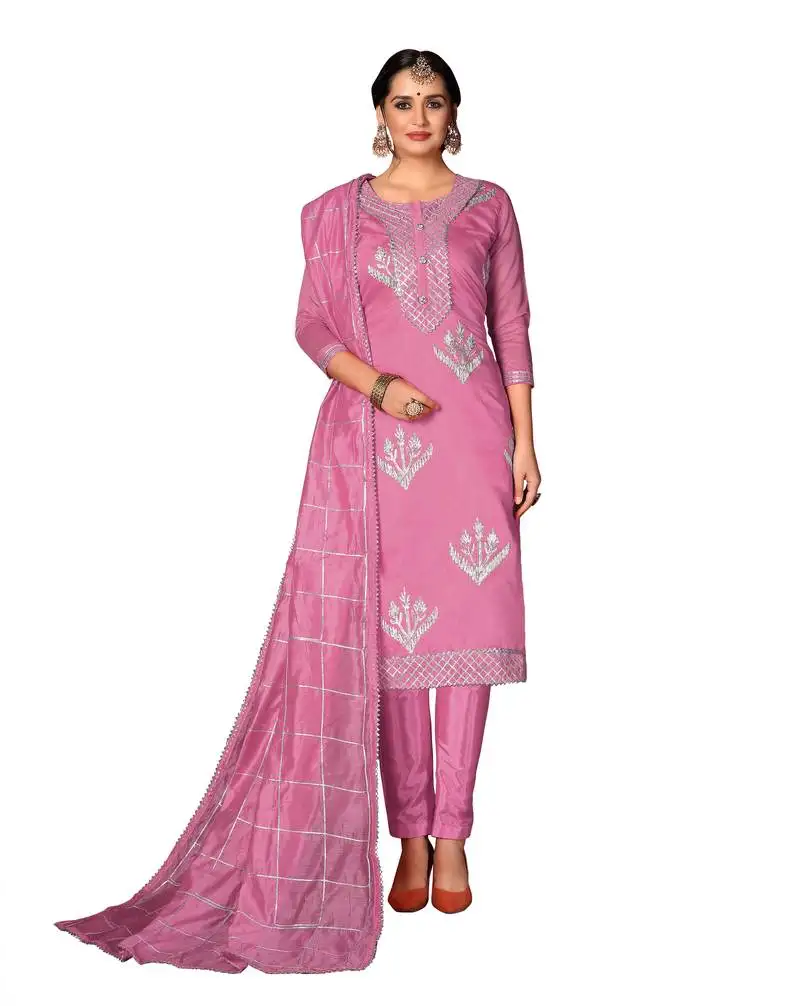 Women's baby pink modal cotton dress material with innar semi stitched