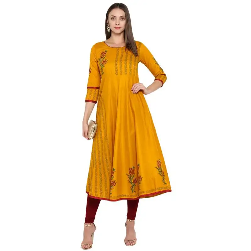 G collection mustard printed cotton cotton-kurtis