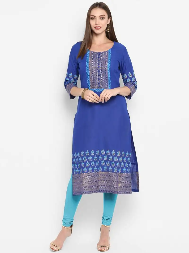 G collection royal-blue printed cotton cotton-kurtis