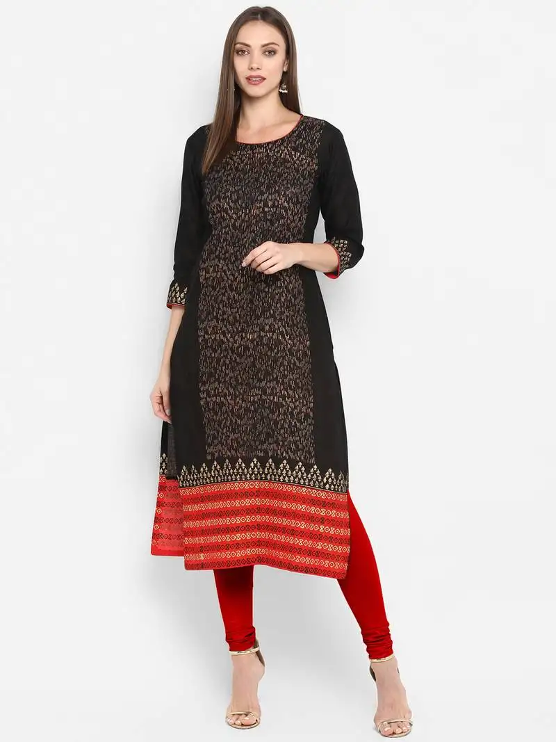 G collection black printed cotton cotton-kurtis
