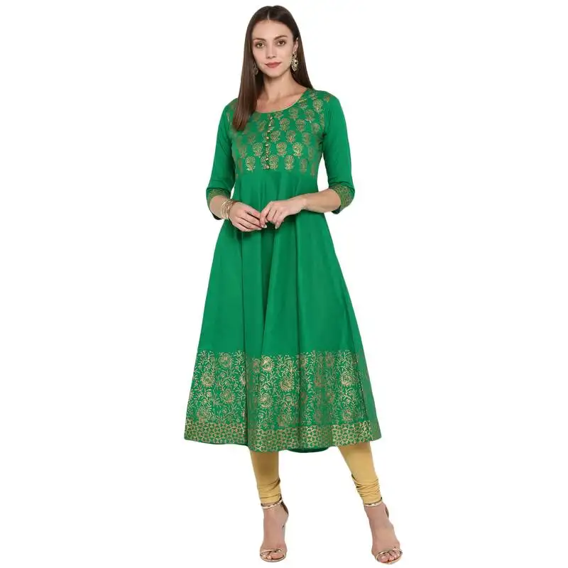 G collection green printed cotton cotton-kurtis