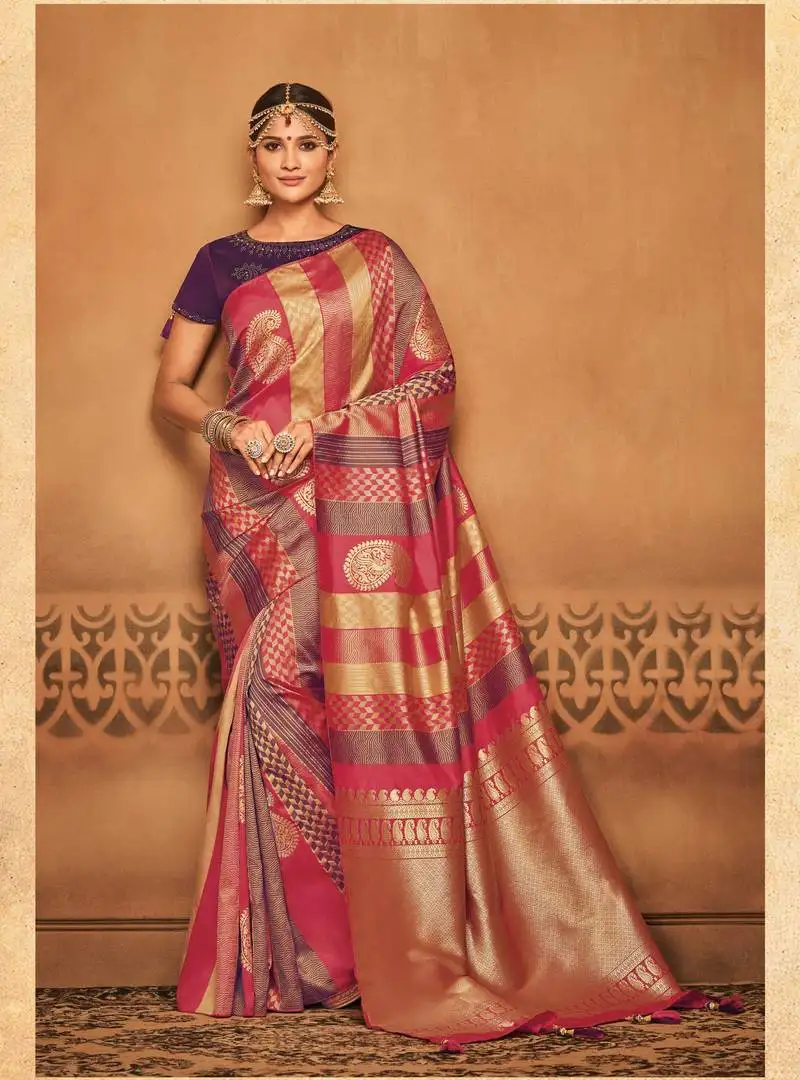 Multicolor woven silk blend saree with blouse