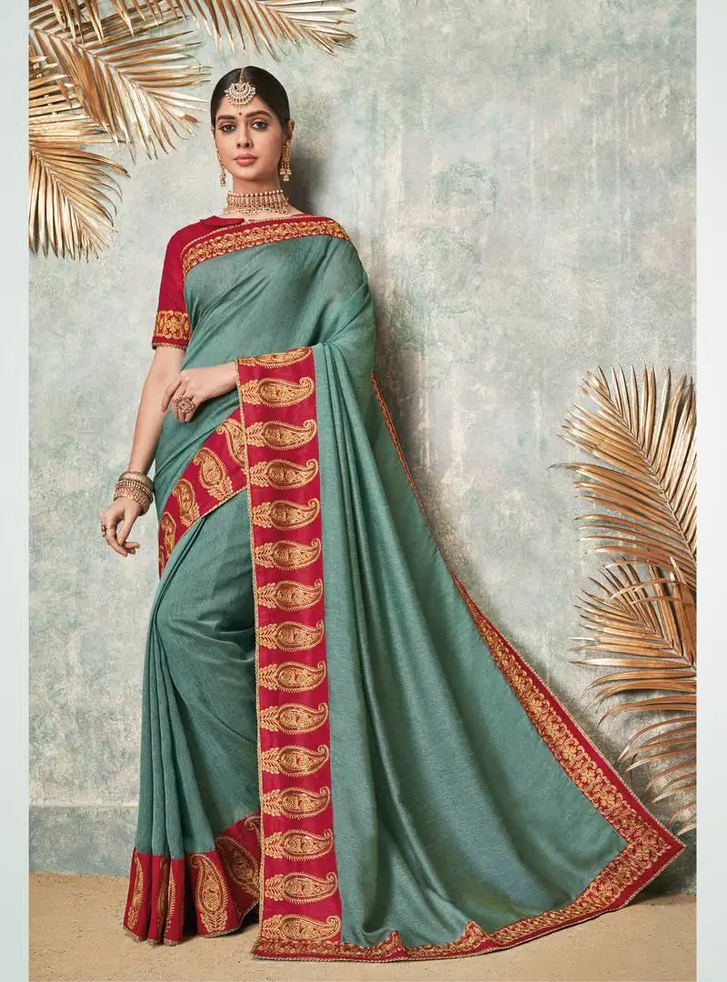 Grey embroidered cotton silk saree with blouse
