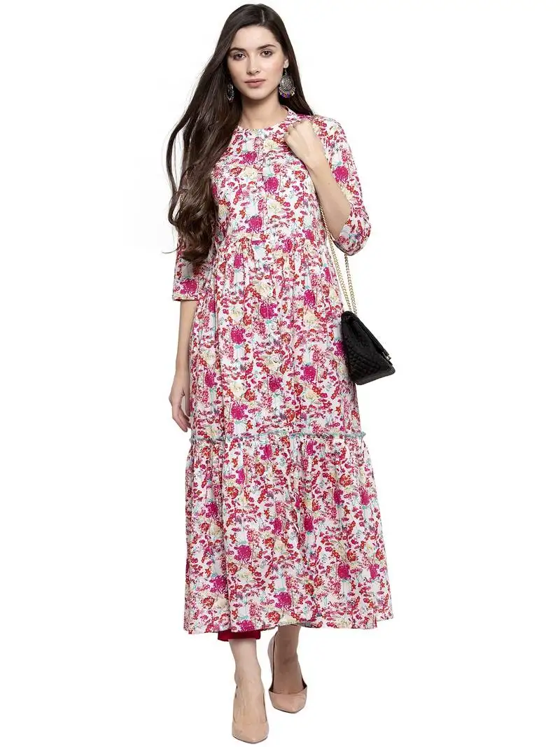 Indibelle pink printed cotton kurtas-and-kurtis
