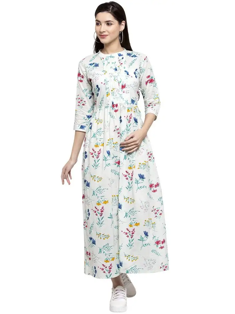 Indibelle green printed cotton long-dresses