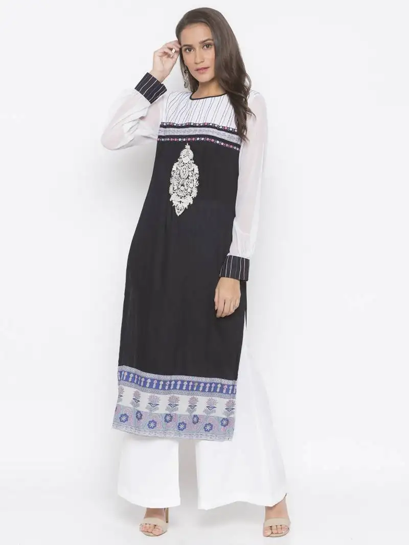 Black embroidered cotton party-wear-kurti