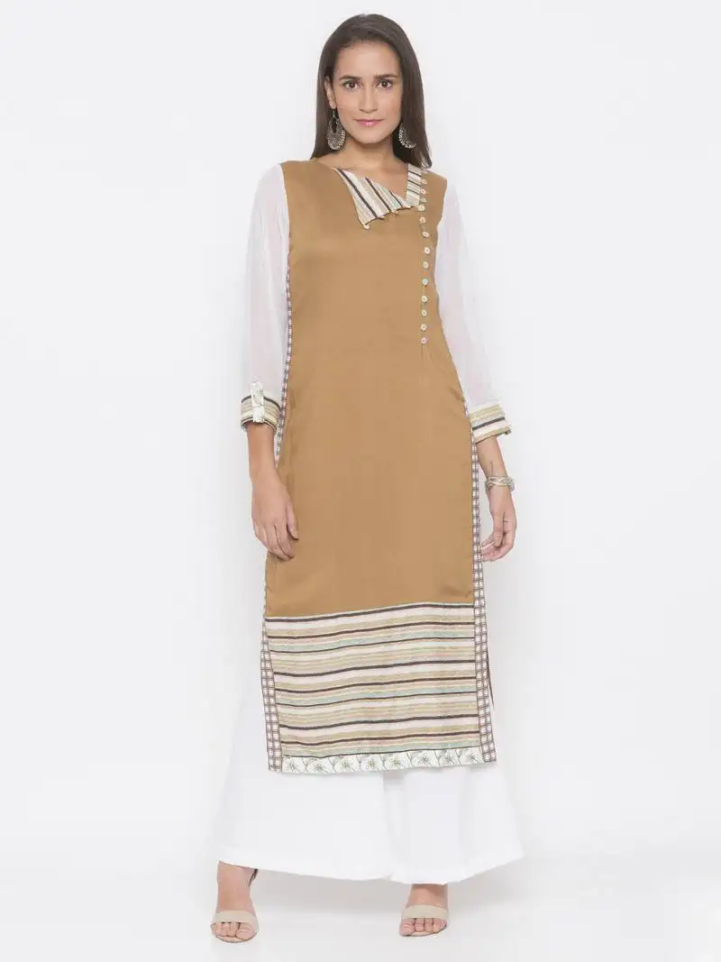 Brown printed cotton party-wear-kurti