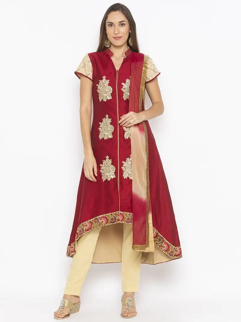 Maroon embroidered cotton silk salwar stitched