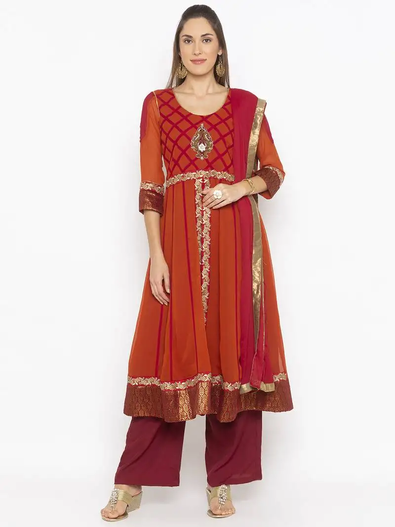 Copper embroidered georgette salwar stitched