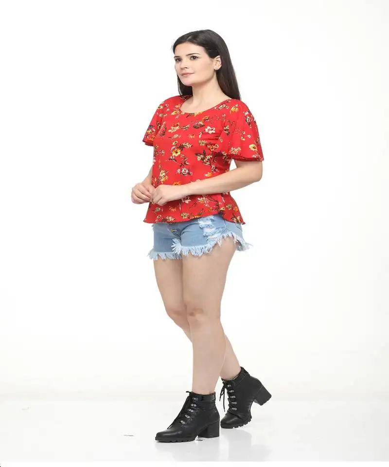 Red printed crepe tops