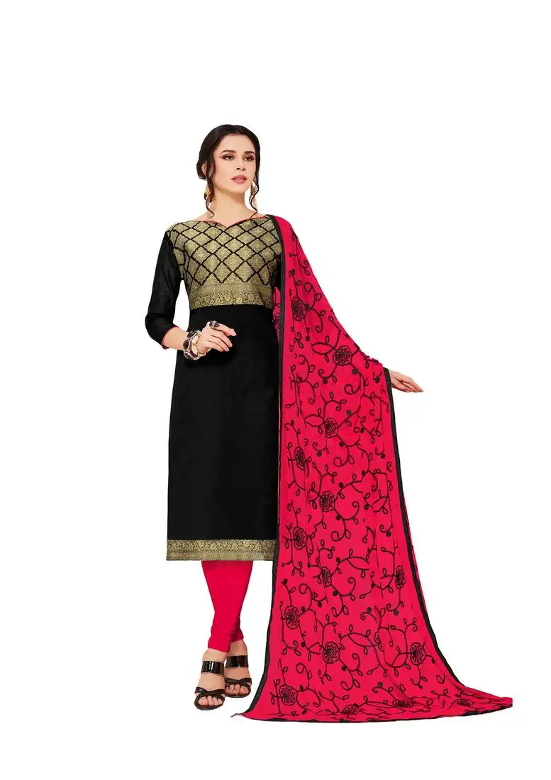 Black zari woven banarasi salwar unstitched